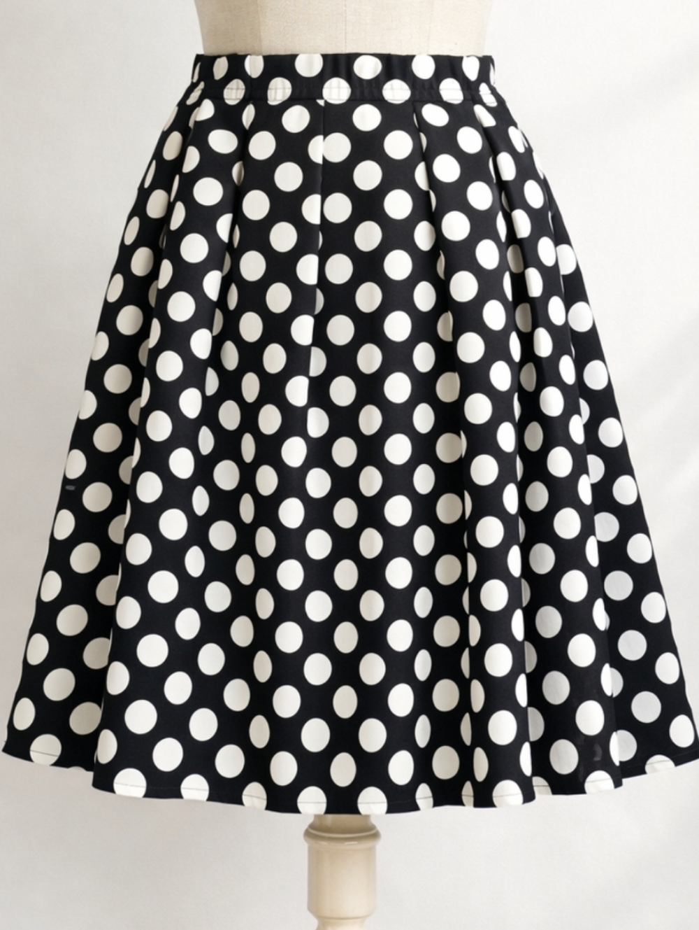 Vintage Black White Polka Dot Cotton A-Line Pleated Skirt Retro Classic XXL